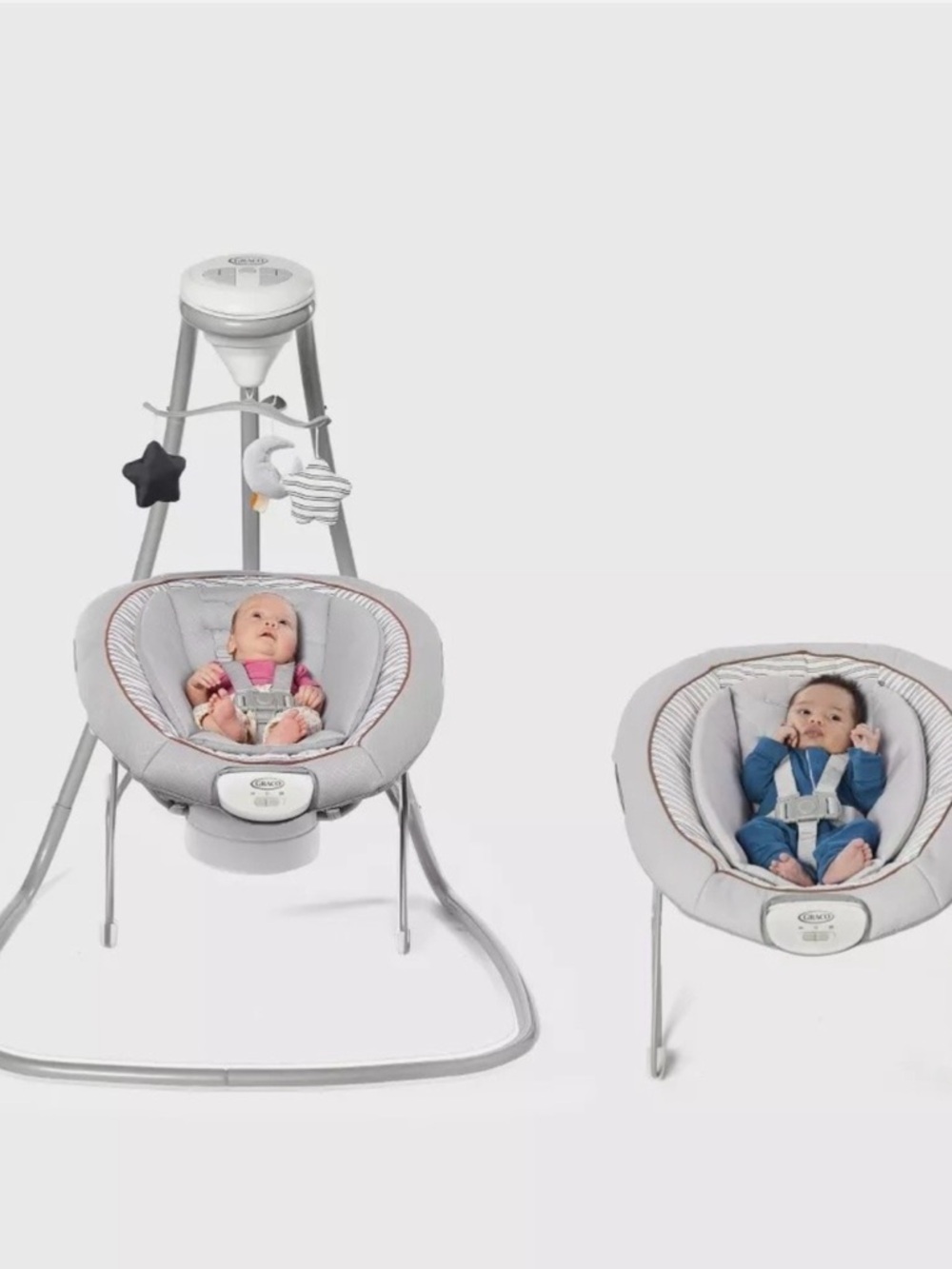 Graco DuetConnect Deluxe Baby Swing and Bouncer Set in Light Gray